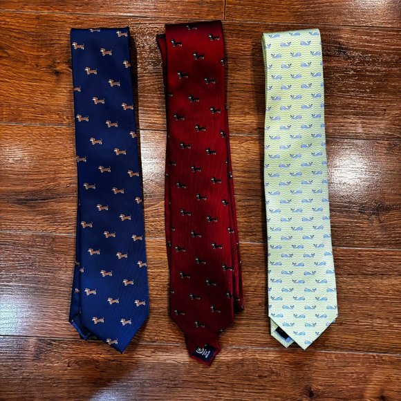 Mens 3 Piece Tie Lot Chaps Tommy Hilfiger Daschund Whales Dressy Silk - Picture 1 of 6